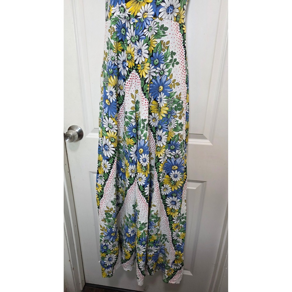 Anthropologi Floral Halter Maxi Dress Women 2 White Blue Yellow Boho Summer - Picture 4 of 12